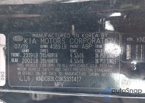 2019 Kia Niro Lx z USA, uszkodzony, nr VIN KNDCB3LC3K5331417